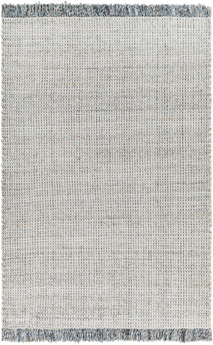 Off-White Hand Woven 100% Recycled PET Yarn Modern Rectangle Handmade rug, Indoor use only, has fringe, non-washable. runner also available