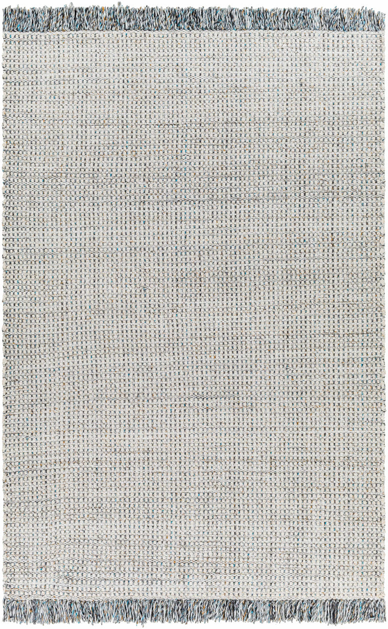 Off-White Hand Woven 100% Recycled PET Yarn Modern Rectangle Handmade rug, Indoor use only, has fringe, non-washable. runner also available