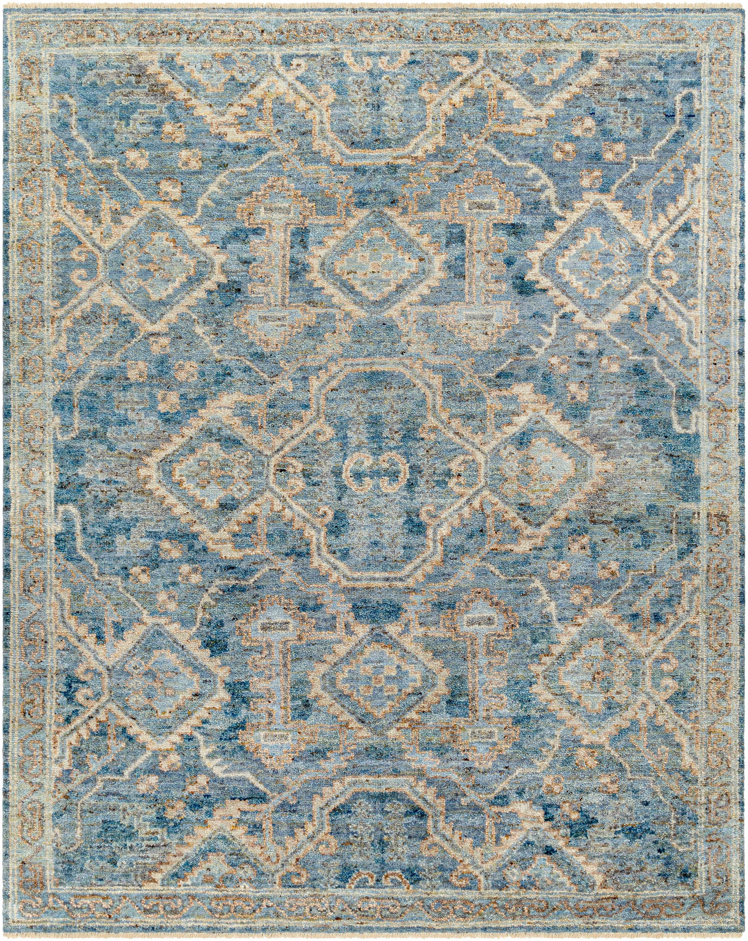 Medium Gray Hand Knotted 100% Wool Traditional Rectangle Handmade rug, Indoor use only, has fringe, non-washable.