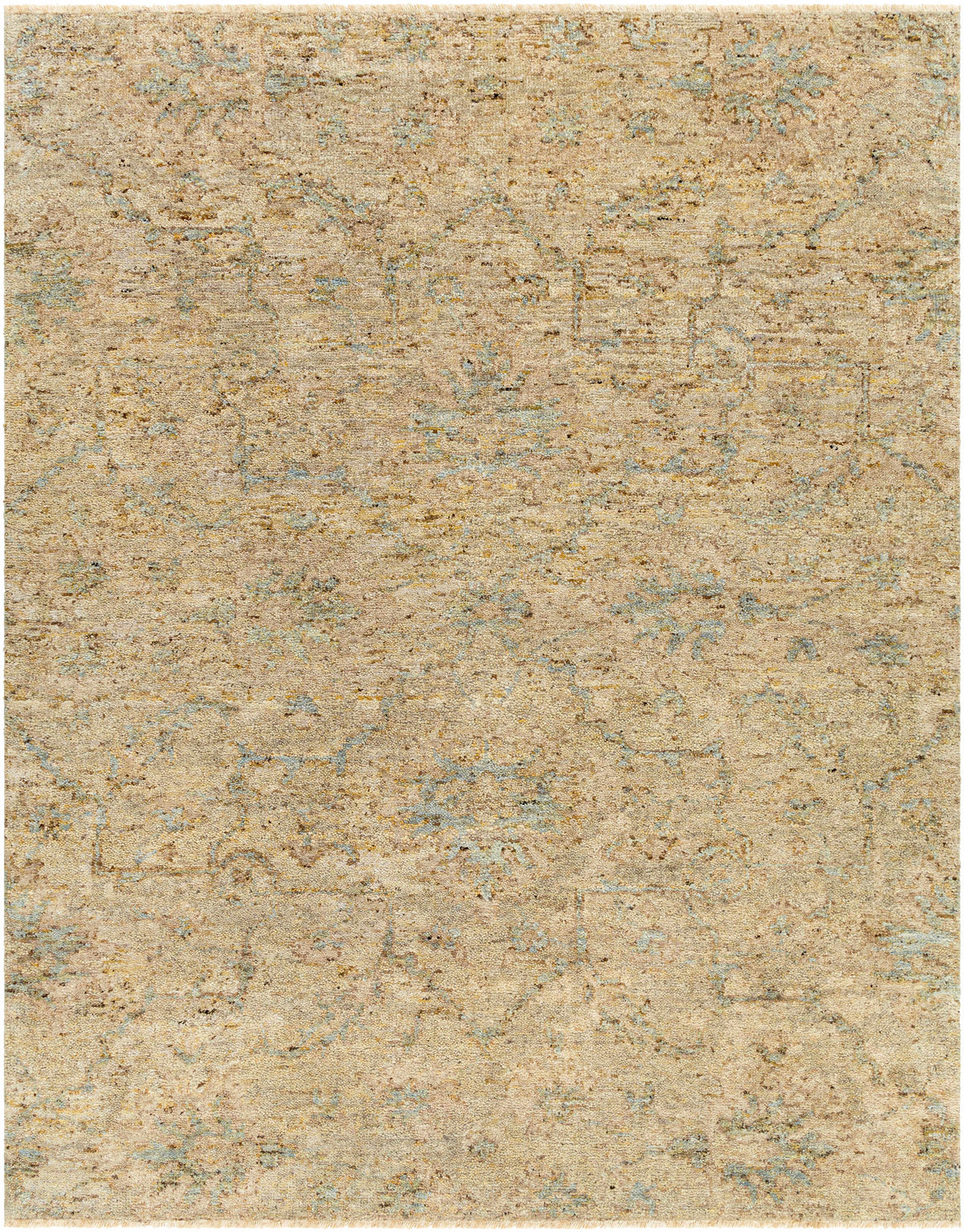 Beige Hand Knotted 100% Wool Traditional Rectangle Handmade rug, Indoor use only, has fringe, non-washable.
