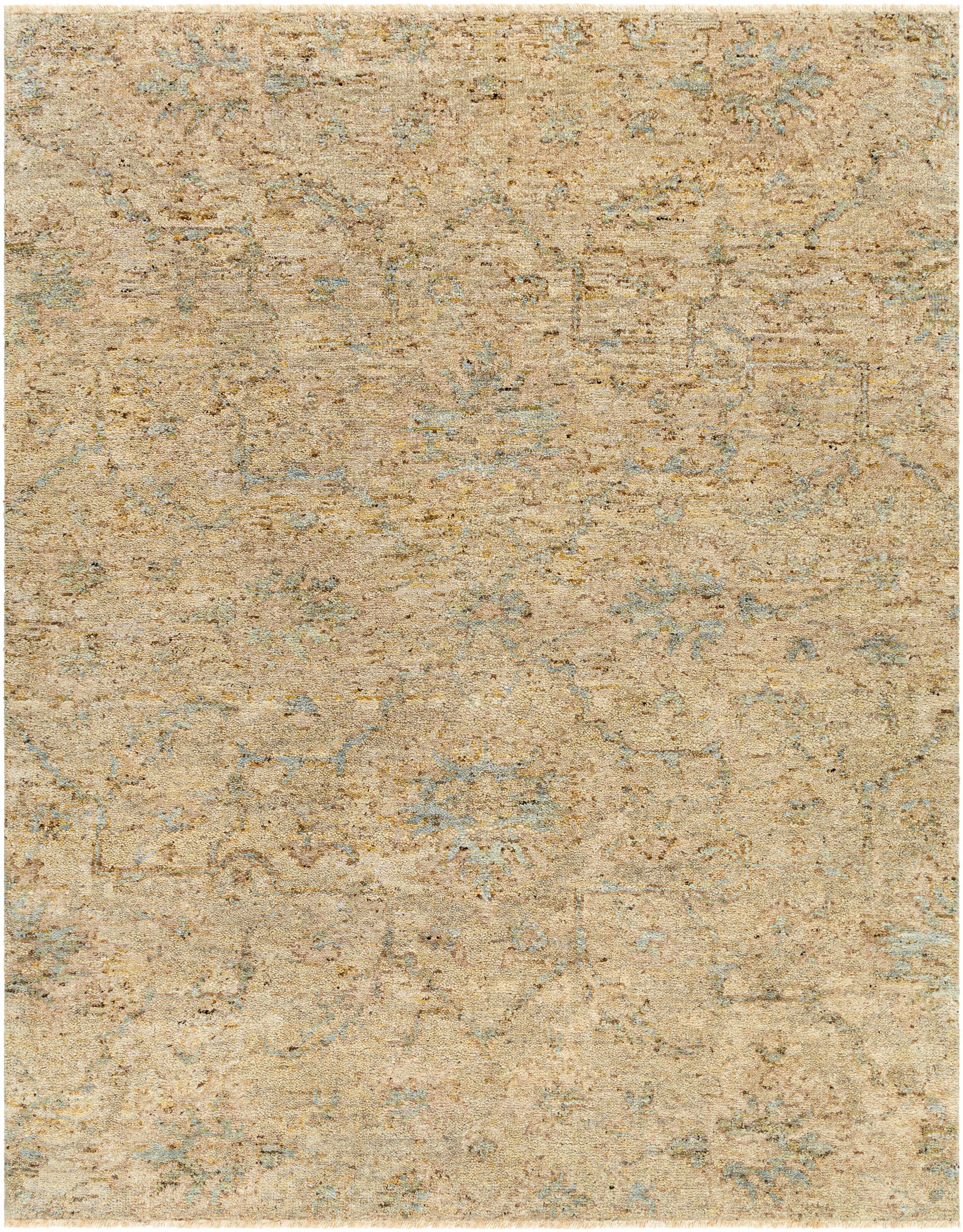Beige Hand Knotted 100% Wool Traditional Rectangle Handmade rug, Indoor use only, has fringe, non-washable.