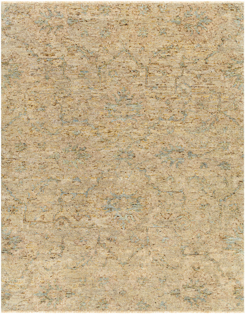 Beige Hand Knotted 100% Wool Traditional Rectangle Handmade rug, Indoor use only, has fringe, non-washable.