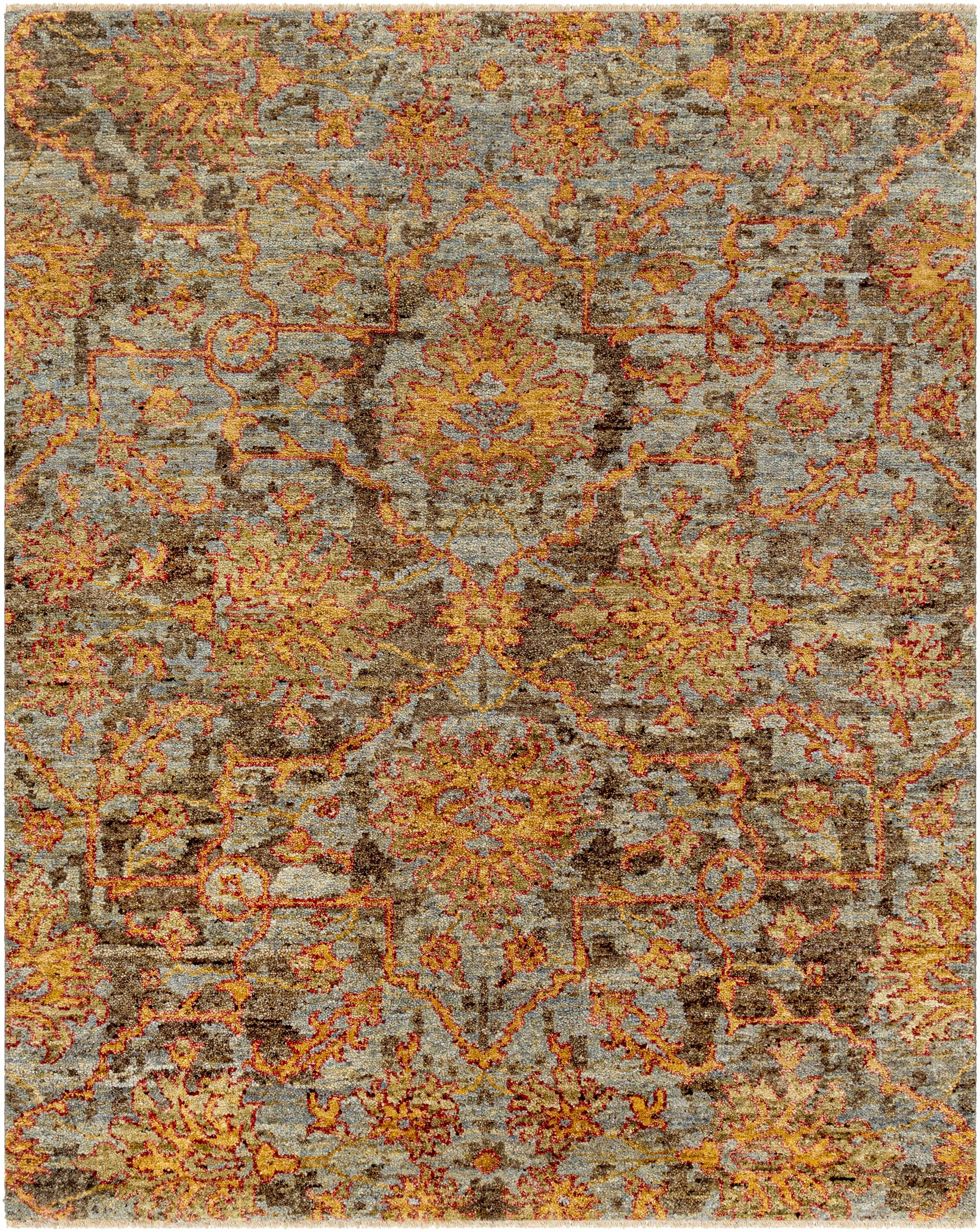 Rust Hand Knotted 100% Wool Traditional Rectangle Handmade rug, Indoor use only, has fringe, non-washable.