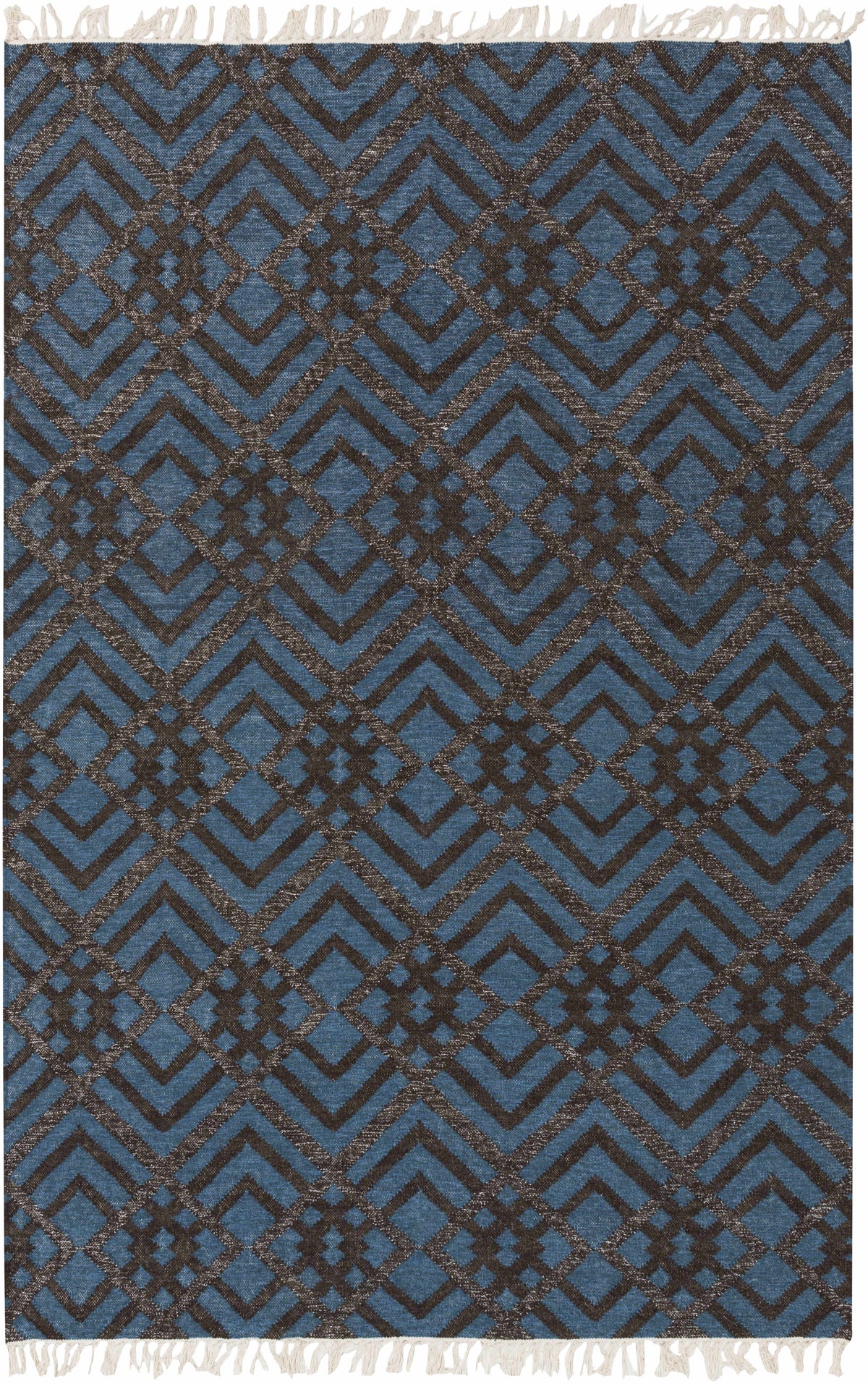 Dark Blue Hand Woven 90% Wool, 10% Metallic Thread Global Rectangle Handmade rug, Indoor use only, no fringe, non-washable. runner also available