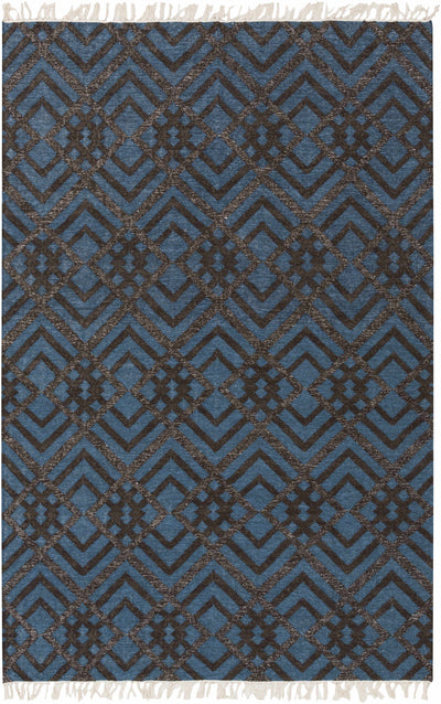 Dark Blue Hand Woven 90% Wool, 10% Metallic Thread Global Rectangle Handmade rug, Indoor use only, no fringe, non-washable. runner also available