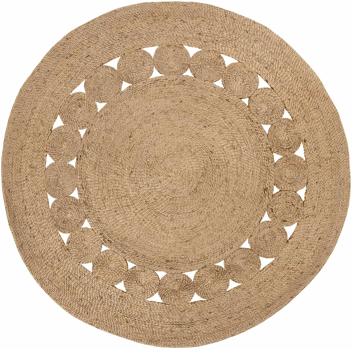 Beige Hand Woven 100% Jute Cottage Round Handmade rug, Indoor use only, no fringe, non-washable.
