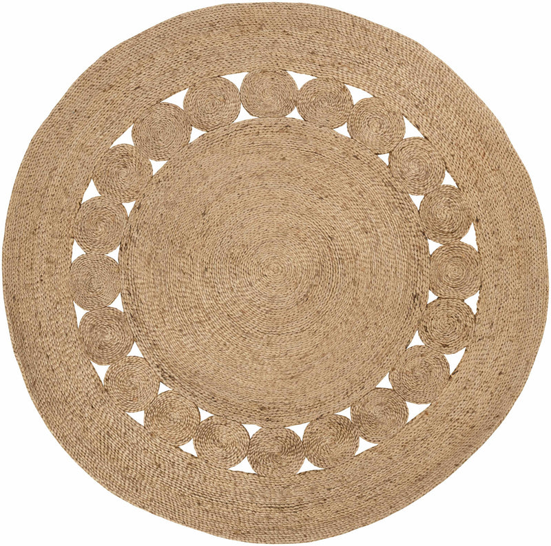 Beige Hand Woven 100% Jute Cottage Round Handmade rug, Indoor use only, no fringe, non-washable.