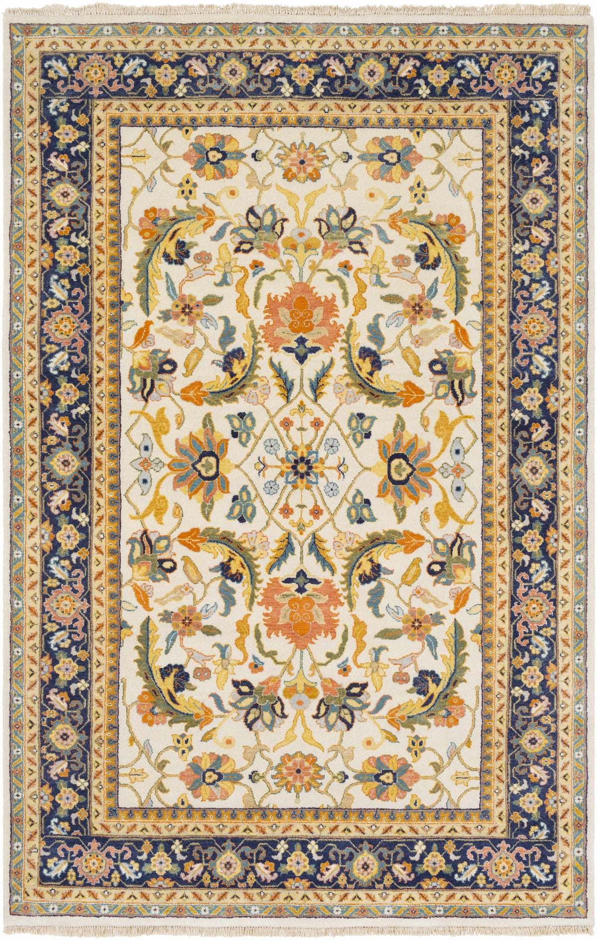 Mustard Hand Knotted 100% NZ Wool Traditional Rectangle Handmade rug, Indoor use only, has fringe, non-washable.