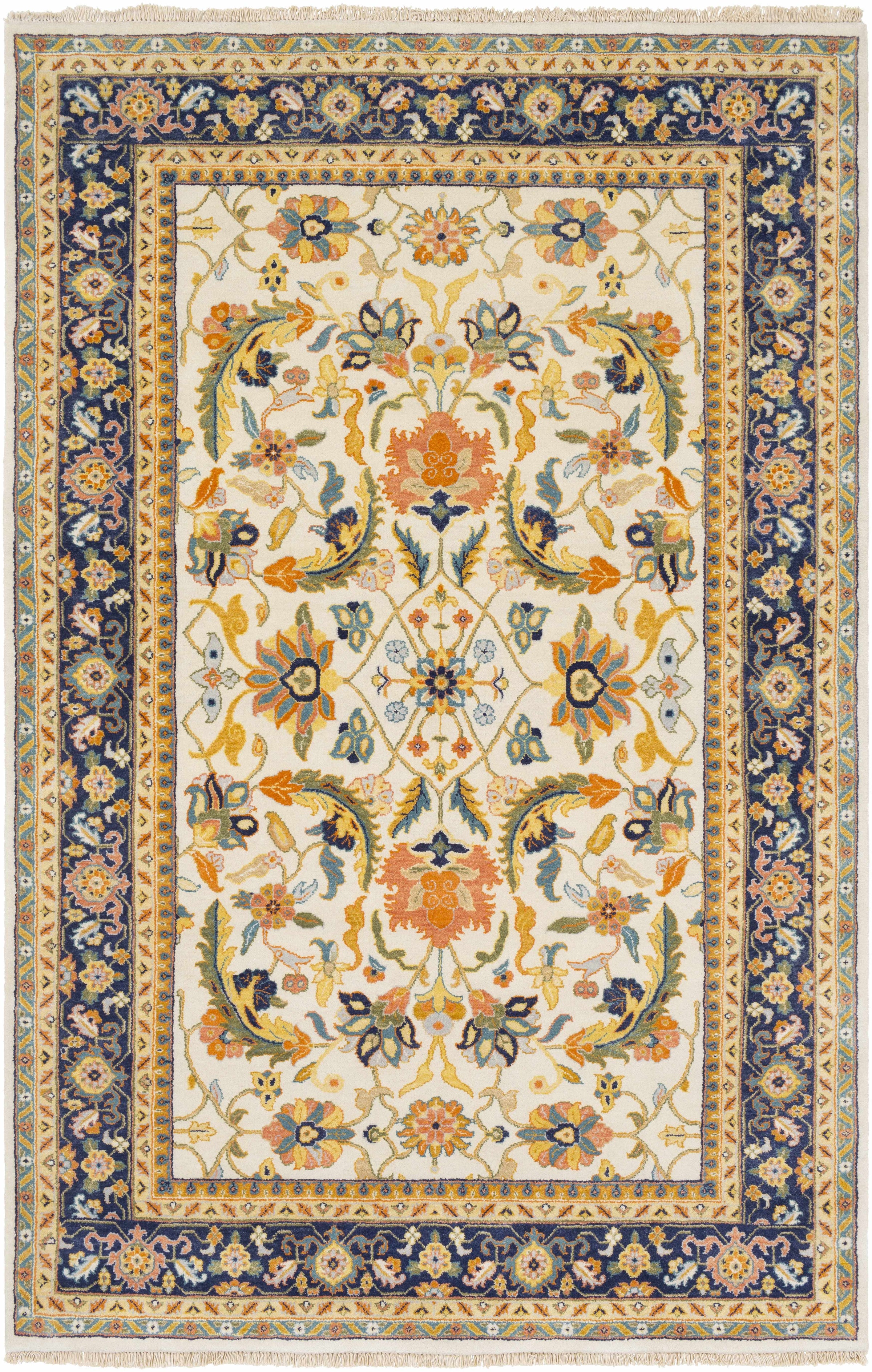 Mustard Hand Knotted 100% NZ Wool Traditional Rectangle Handmade rug, Indoor use only, has fringe, non-washable.