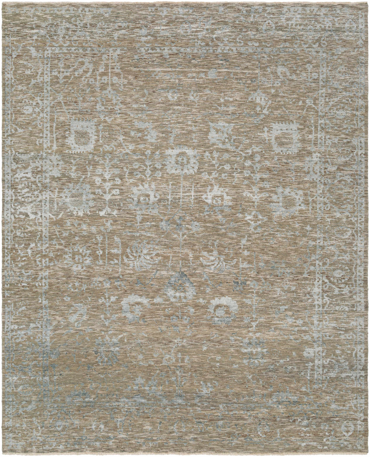 Medium Gray Hand Knotted 70% Wool, 30% Viscose Traditional Rectangle Handmade rug, Indoor use only, has fringe, non-washable.