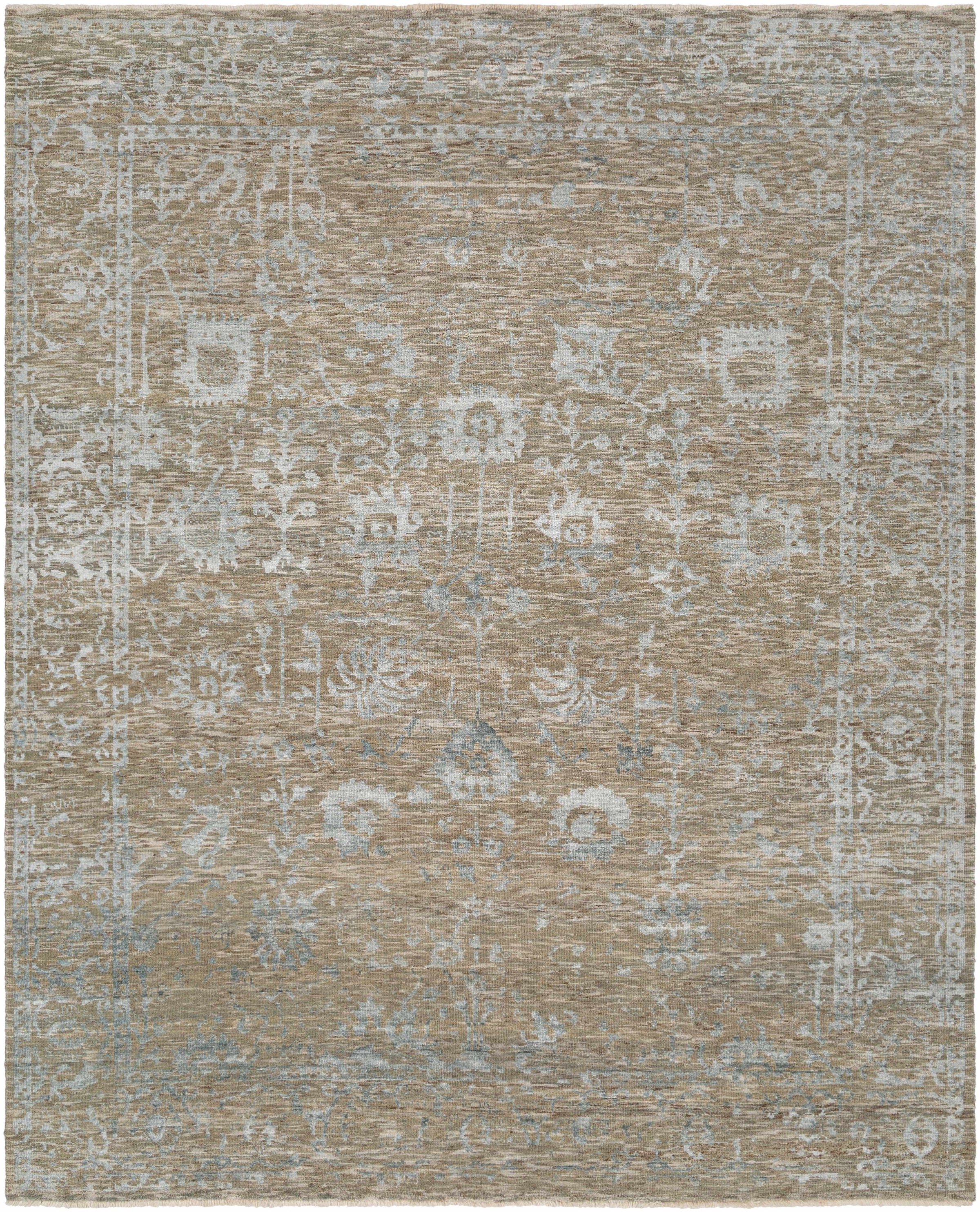 Medium Gray Hand Knotted 70% Wool, 30% Viscose Traditional Rectangle Handmade rug, Indoor use only, has fringe, non-washable.