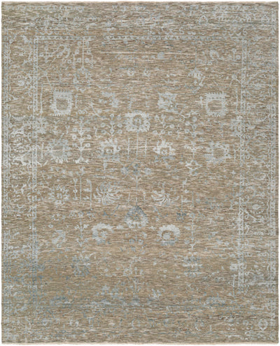 Medium Gray Hand Knotted 70% Wool, 30% Viscose Traditional Rectangle Handmade rug, Indoor use only, has fringe, non-washable.