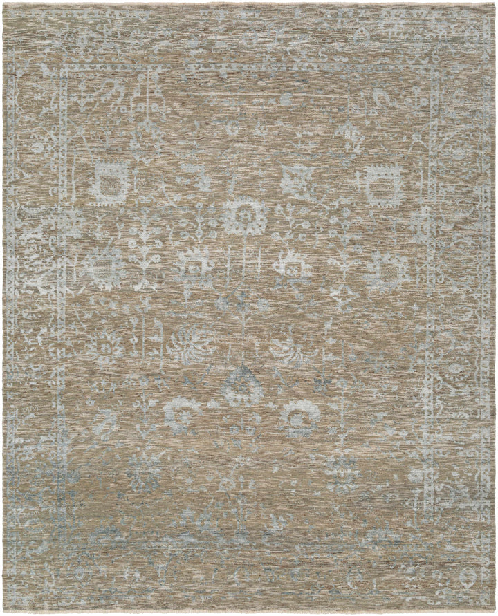 Medium Gray Hand Knotted 70% Wool, 30% Viscose Traditional Rectangle Handmade rug, Indoor use only, has fringe, non-washable.