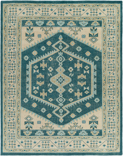 Teal Hand Knotted 100% Wool Traditional Rectangle Handmade rug, Indoor use only, no fringe, non-washable.