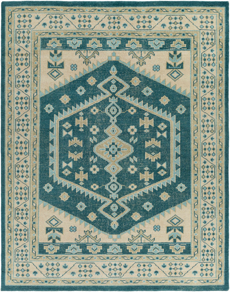 Teal Hand Knotted 100% Wool Traditional Rectangle Handmade rug, Indoor use only, no fringe, non-washable.