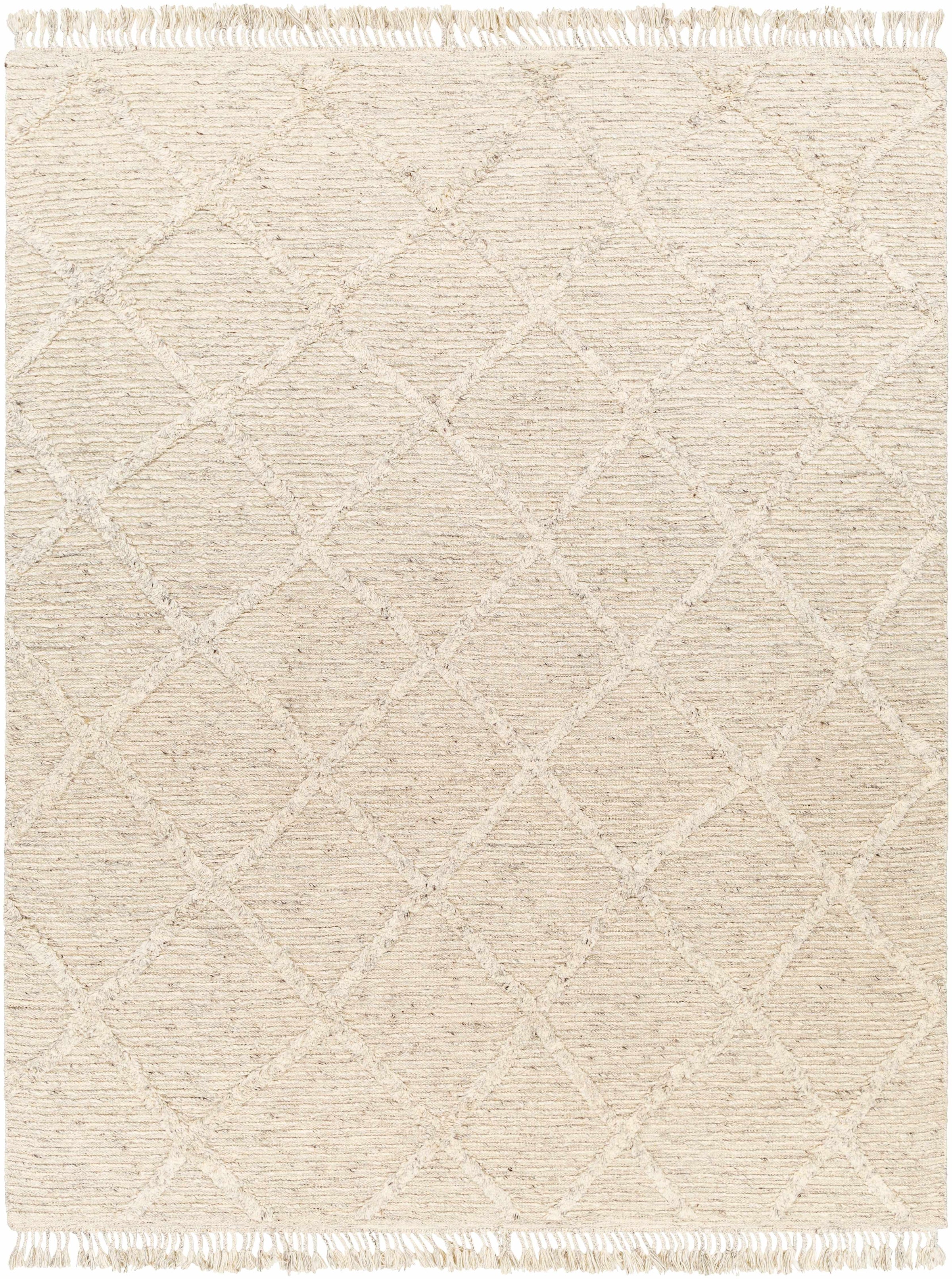 Beige Hand Knotted 100% Wool Global Rectangle Handmade rug, Indoor use only, has fringe, non-washable. runner also available
