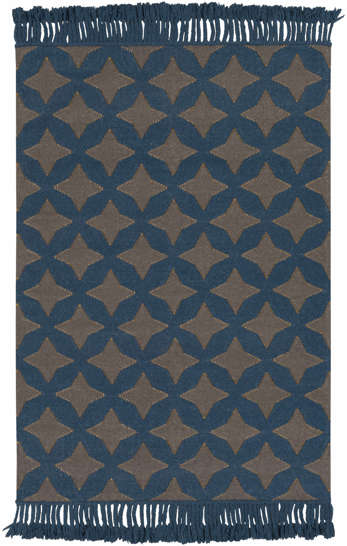 Dark Blue Hand Woven 90% Wool, 10% Metallic Thread Cottage Rectangle Handmade rug, Indoor use only, no fringe, non-washable. runner also available