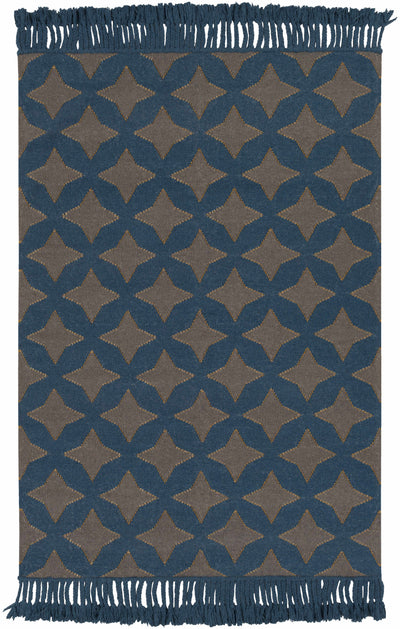 Dark Blue Hand Woven 90% Wool, 10% Metallic Thread Cottage Rectangle Handmade rug, Indoor use only, no fringe, non-washable. runner also available