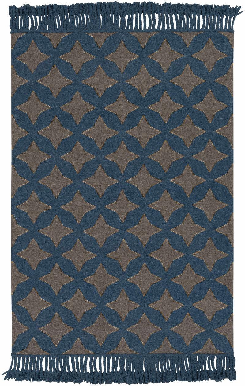 Dark Blue Hand Woven 90% Wool, 10% Metallic Thread Cottage Rectangle Handmade rug, Indoor use only, no fringe, non-washable. runner also available
