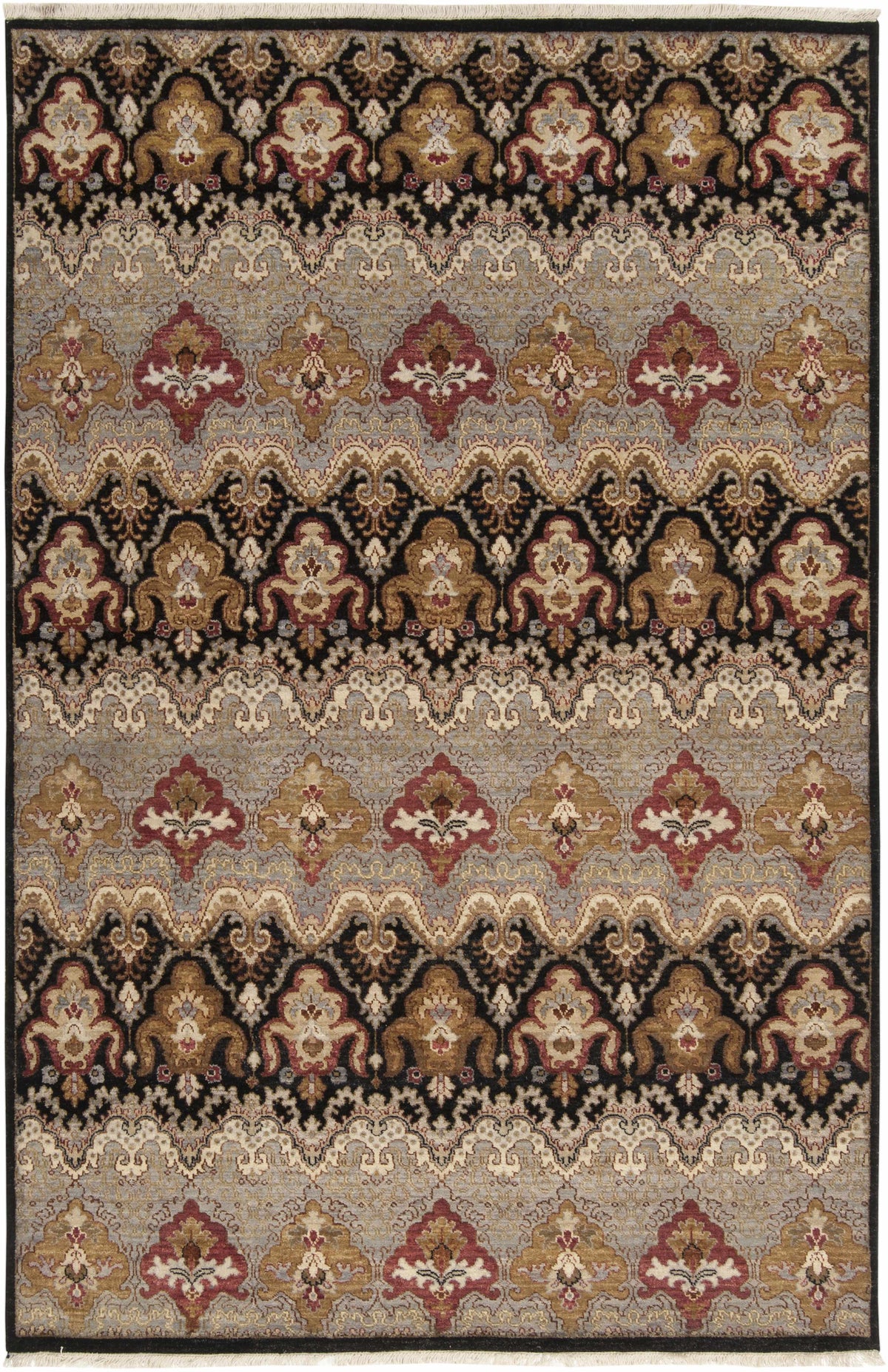 Gray Hand Knotted 100% NZ Wool Traditional Rectangle Handmade rug, Indoor use only, has fringe, non-washable.