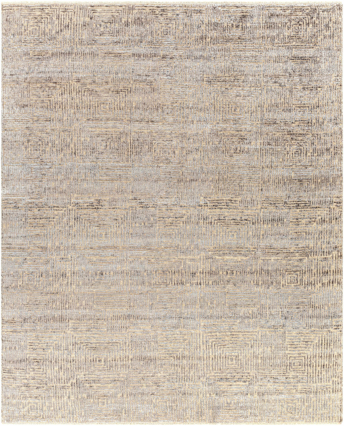 Gray Hand Knotted 65% Wool, 35% Viscose Modern Rectangle Handmade rug, Indoor use only, has fringe, non-washable.