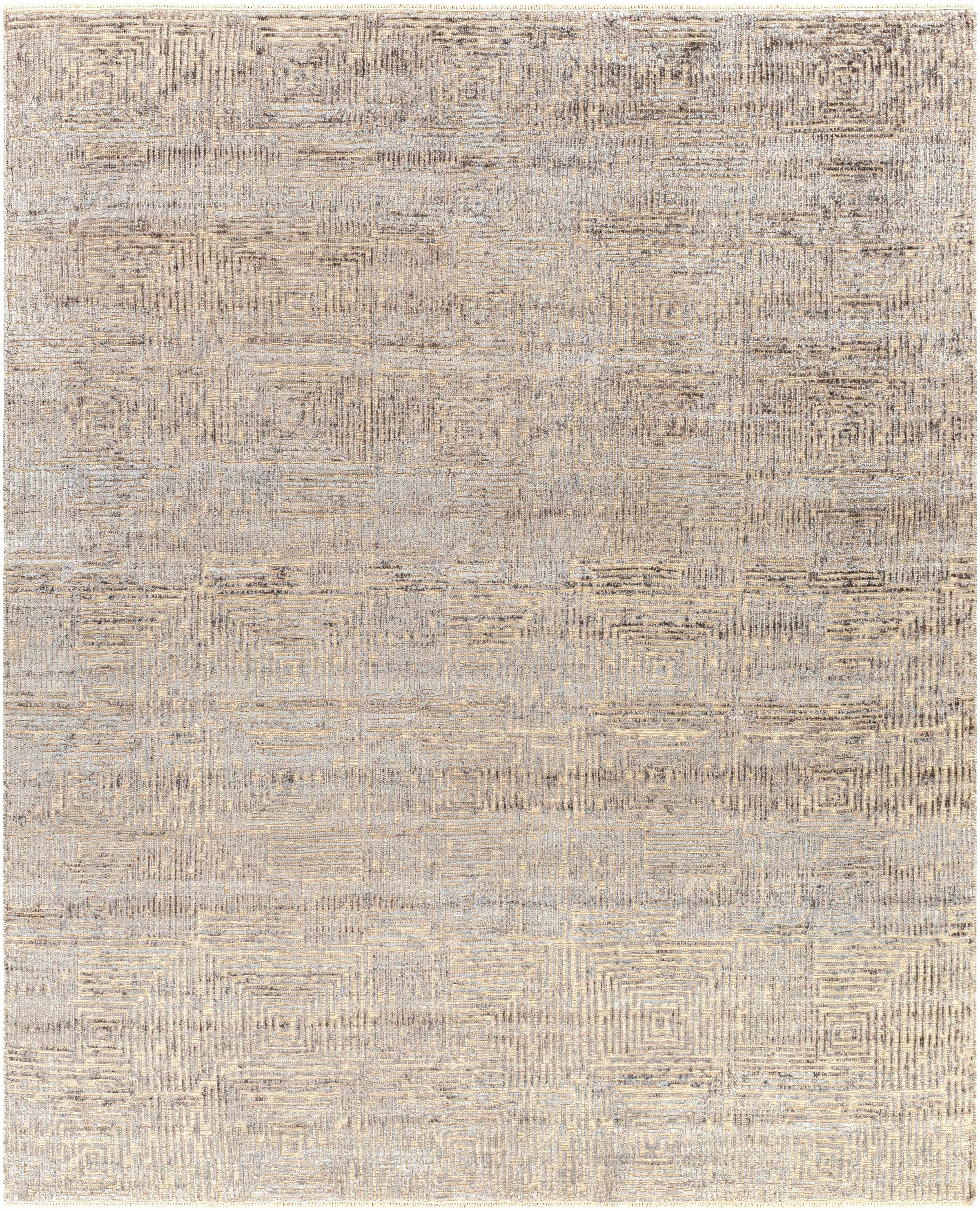 Gray Hand Knotted 65% Wool, 35% Viscose Modern Rectangle Handmade rug, Indoor use only, has fringe, non-washable.