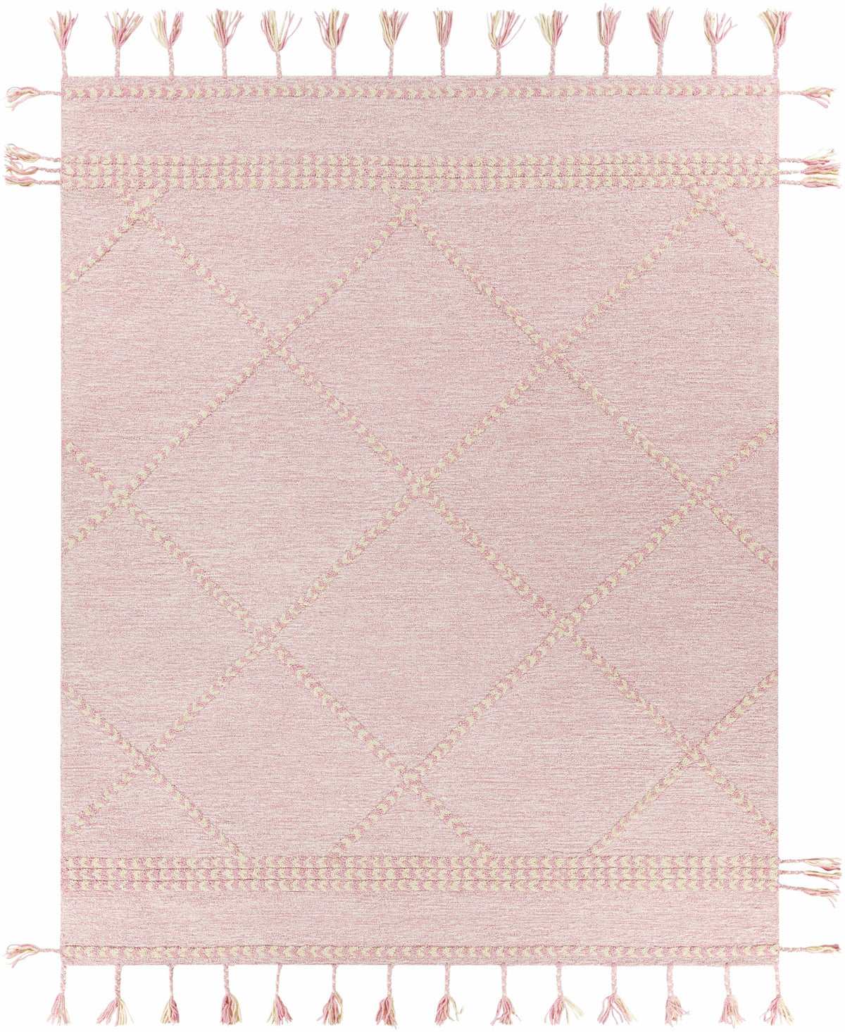 Mauve Hand Tufted 100% Wool Global Rectangle Handmade rug, Indoor use only, has fringe, non-washable.