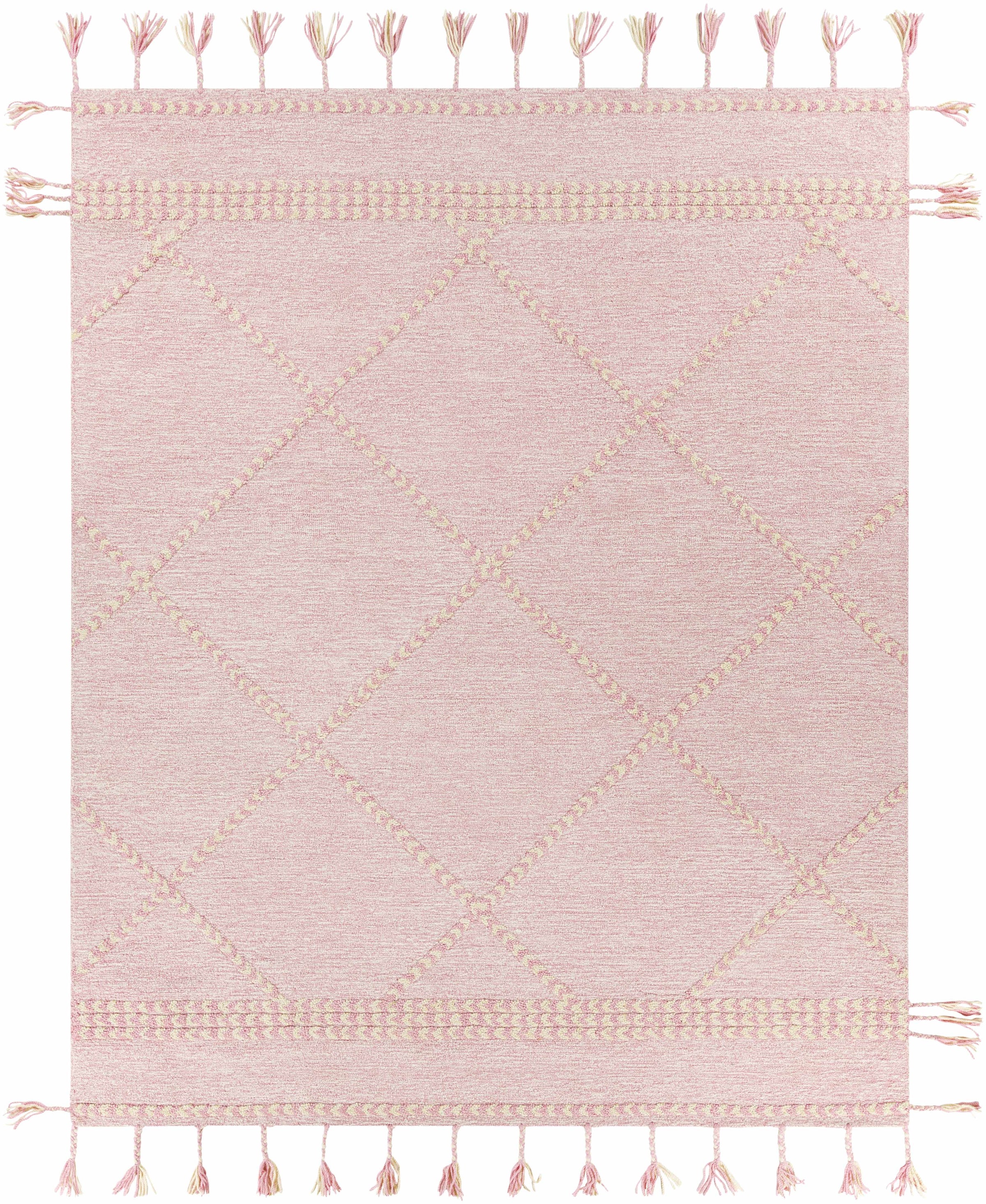 Mauve Hand Tufted 100% Wool Global Rectangle Handmade rug, Indoor use only, has fringe, non-washable.