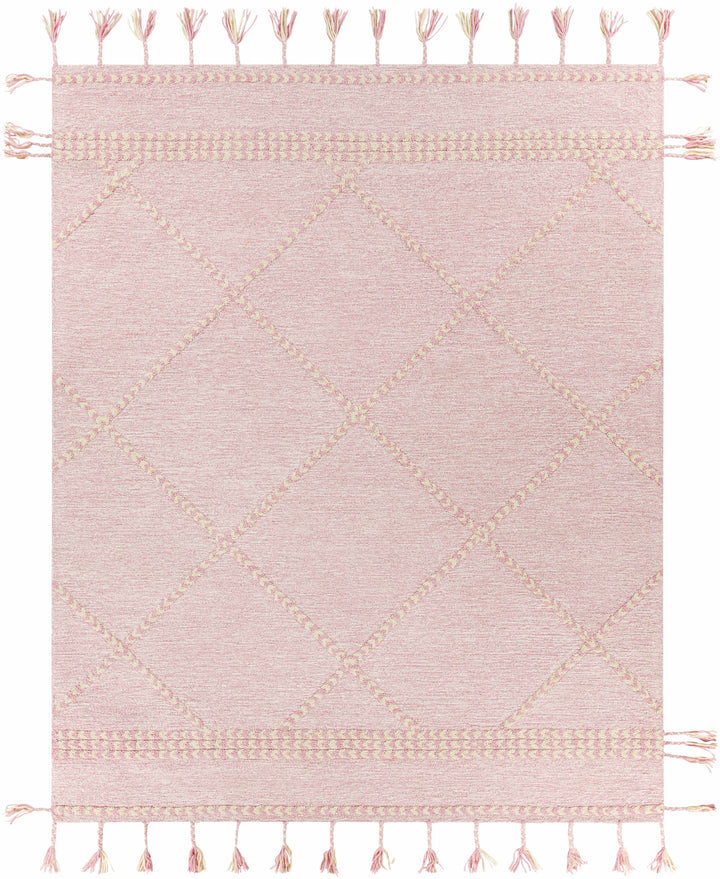 Mauve Hand Tufted 100% Wool Global Rectangle Handmade rug, Indoor use only, has fringe, non-washable.