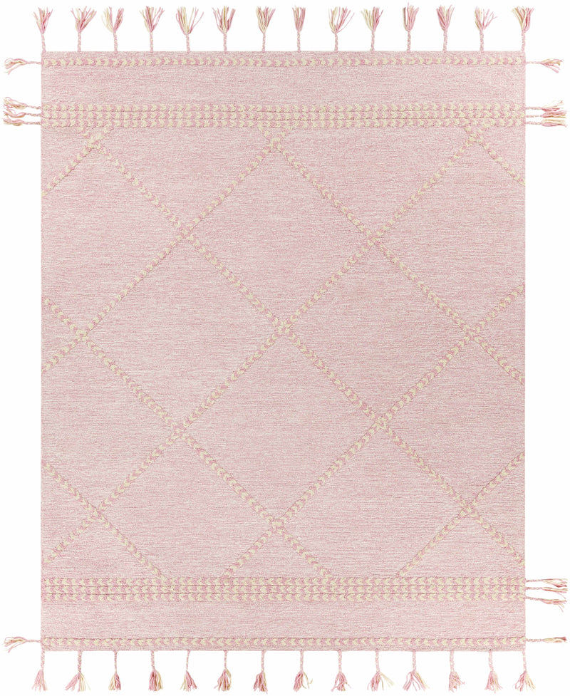 Mauve Hand Tufted 100% Wool Global Rectangle Handmade rug, Indoor use only, has fringe, non-washable.