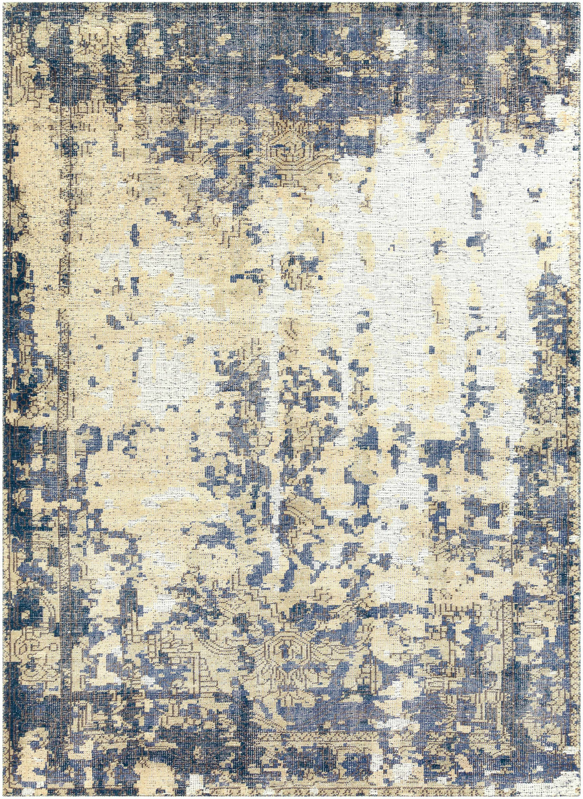 Dark Blue Hand Knotted 100% Wool Modern Rectangle Handmade rug, Indoor use only, no fringe, non-washable.