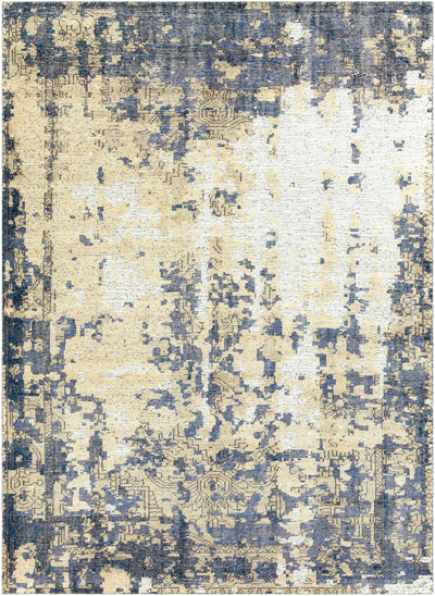 Dark Blue Hand Knotted 100% Wool Modern Rectangle Handmade rug, Indoor use only, no fringe, non-washable.