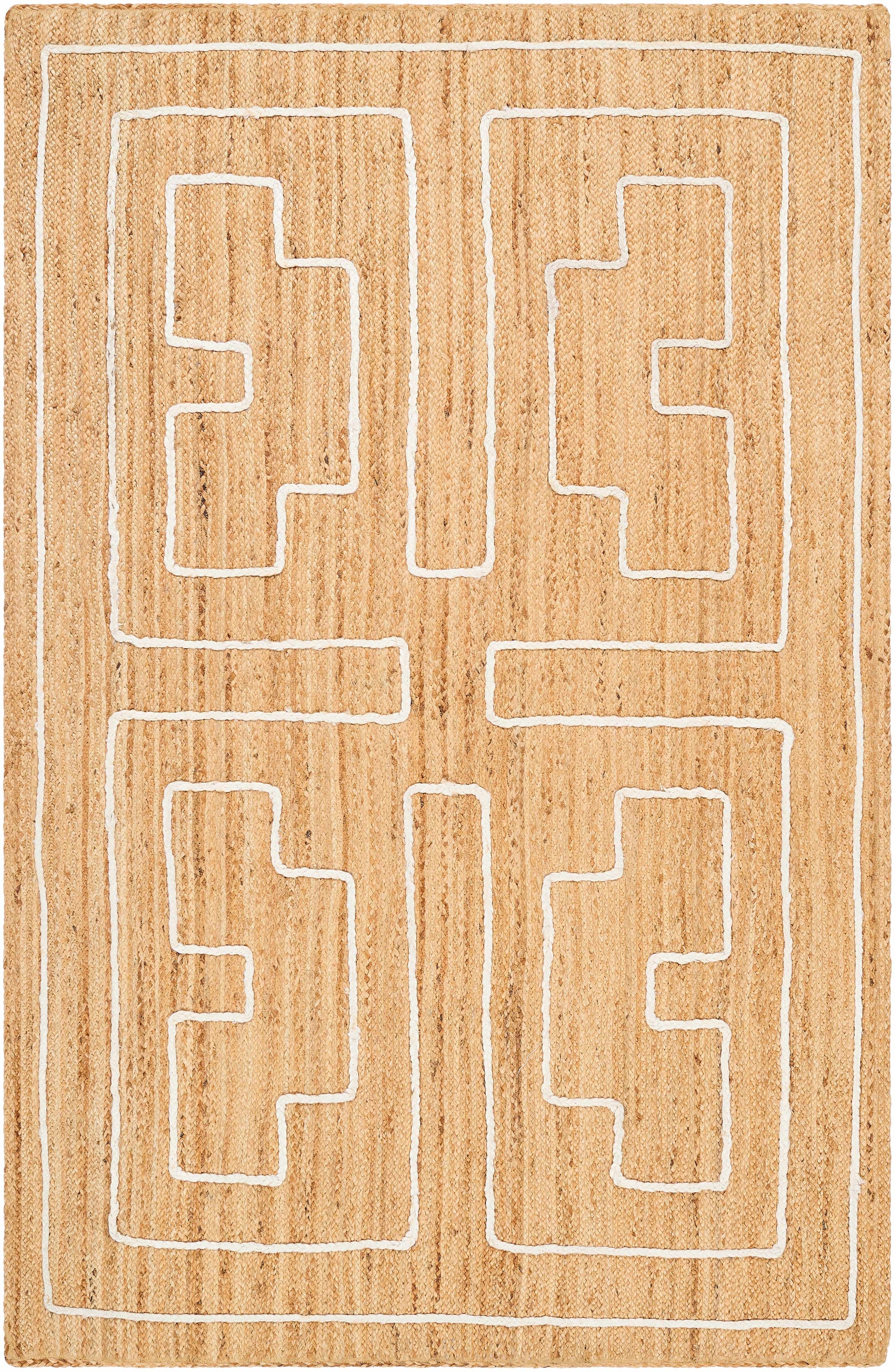 Tan Hand Woven 100% Jute Modern Rectangle Handmade rug, Indoor use only, no fringe, non-washable.