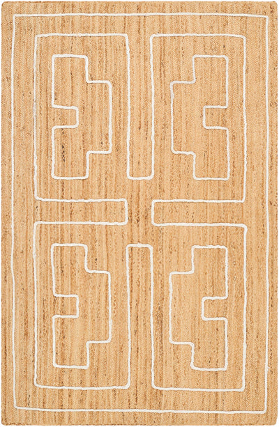 Tan Hand Woven 100% Jute Modern Rectangle Handmade rug, Indoor use only, no fringe, non-washable.