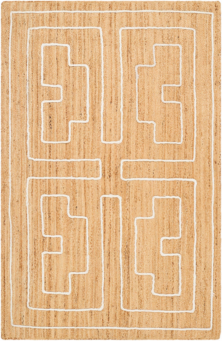 Tan Hand Woven 100% Jute Modern Rectangle Handmade rug, Indoor use only, no fringe, non-washable.