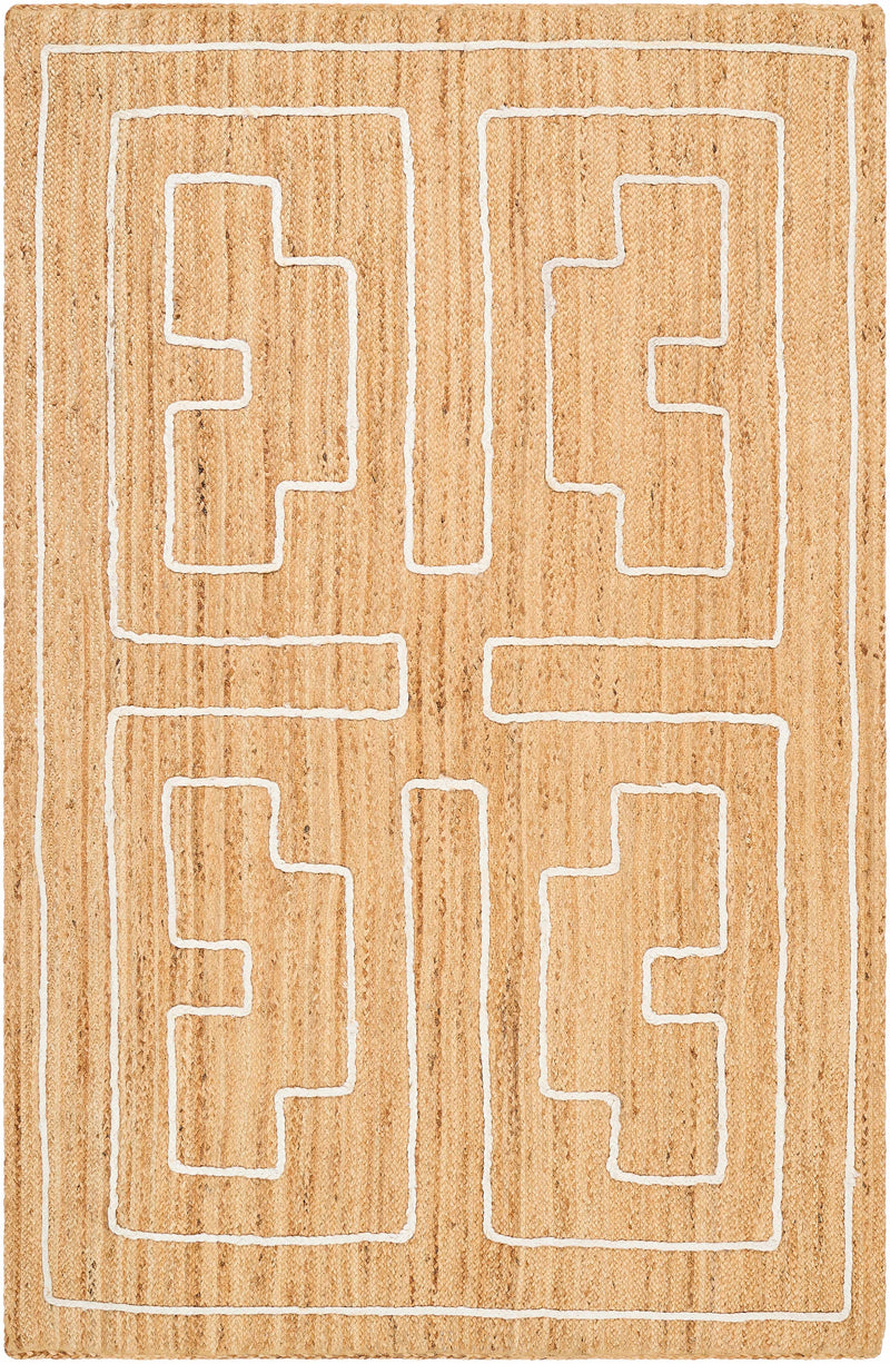Tan Hand Woven 100% Jute Modern Rectangle Handmade rug, Indoor use only, no fringe, non-washable.