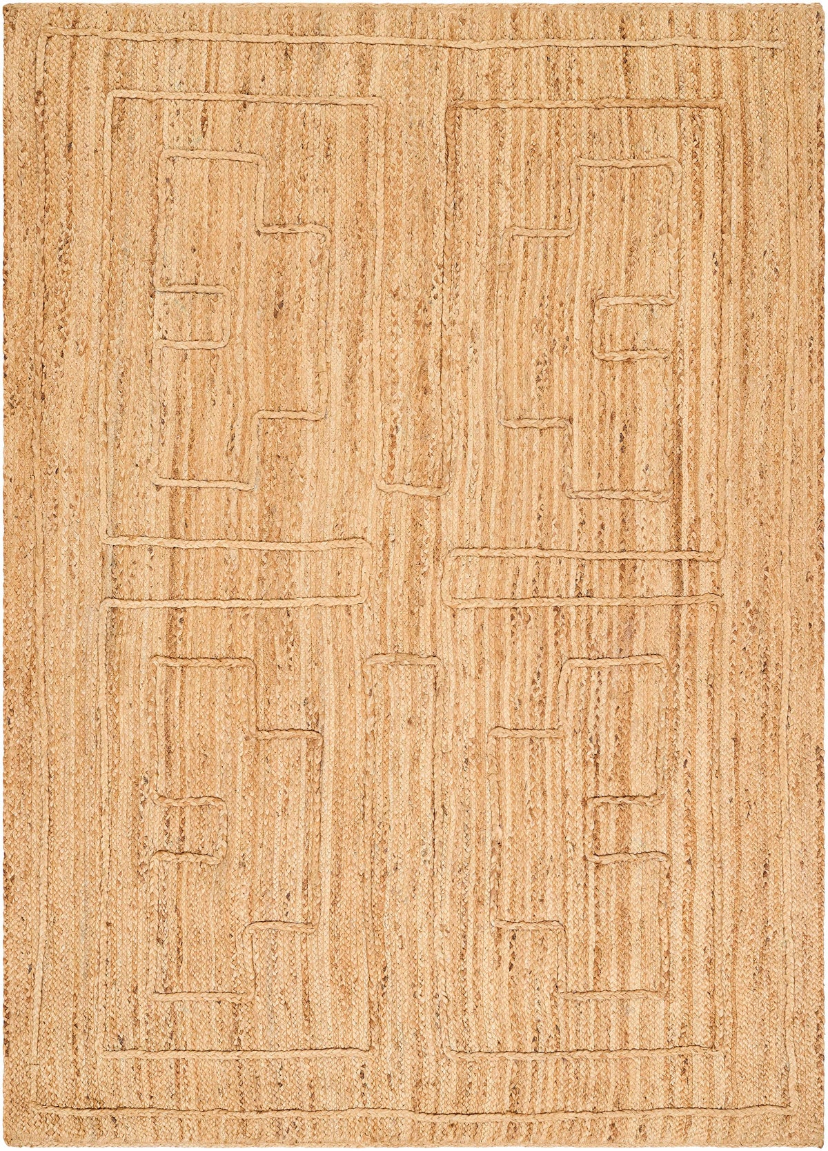 Tan Hand Woven 100% Jute Modern Rectangle Handmade rug, Indoor use only, no fringe, non-washable.