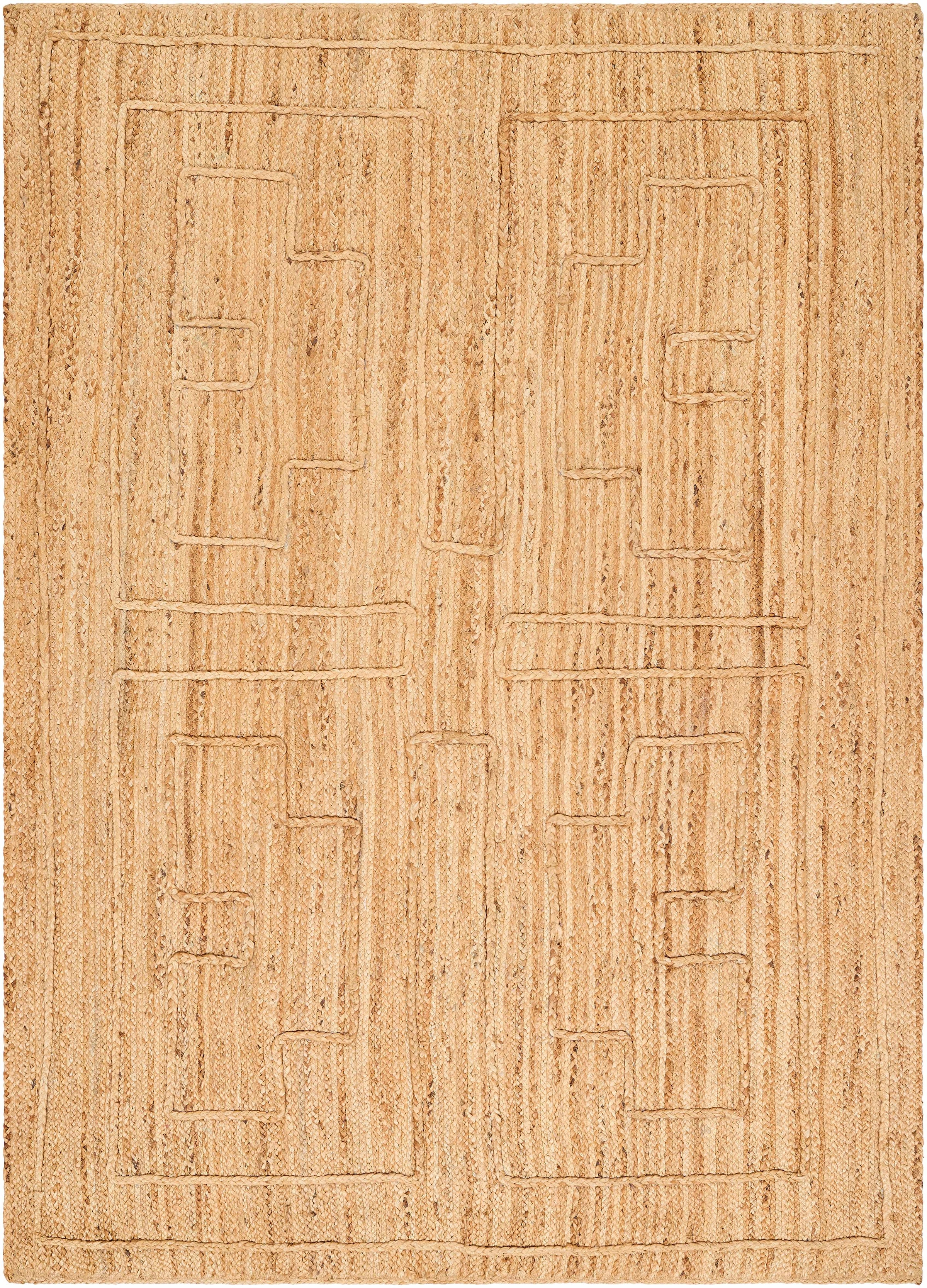 Tan Hand Woven 100% Jute Modern Rectangle Handmade rug, Indoor use only, no fringe, non-washable.