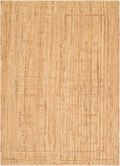 Tan Hand Woven 100% Jute Modern Rectangle Handmade rug, Indoor use only, no fringe, non-washable.