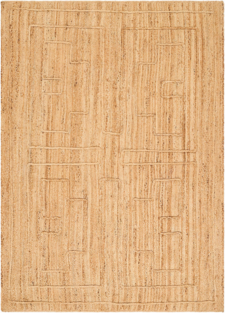 Tan Hand Woven 100% Jute Modern Rectangle Handmade rug, Indoor use only, no fringe, non-washable.