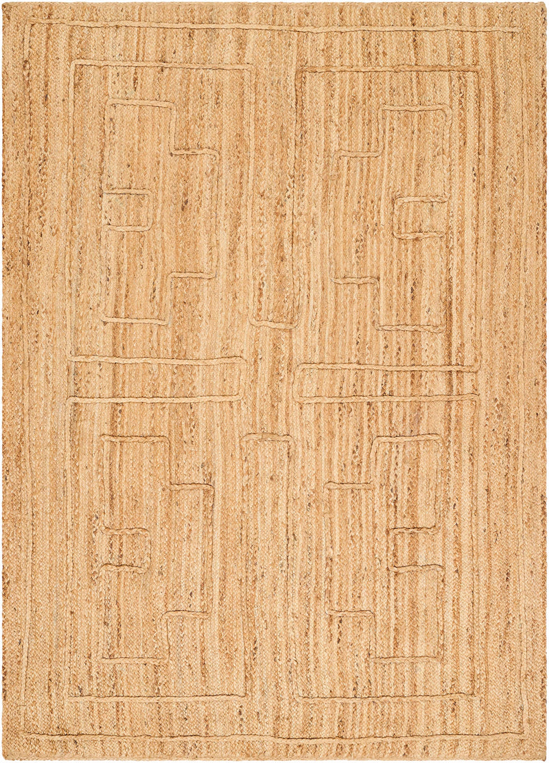 Tan Hand Woven 100% Jute Modern Rectangle Handmade rug, Indoor use only, no fringe, non-washable.