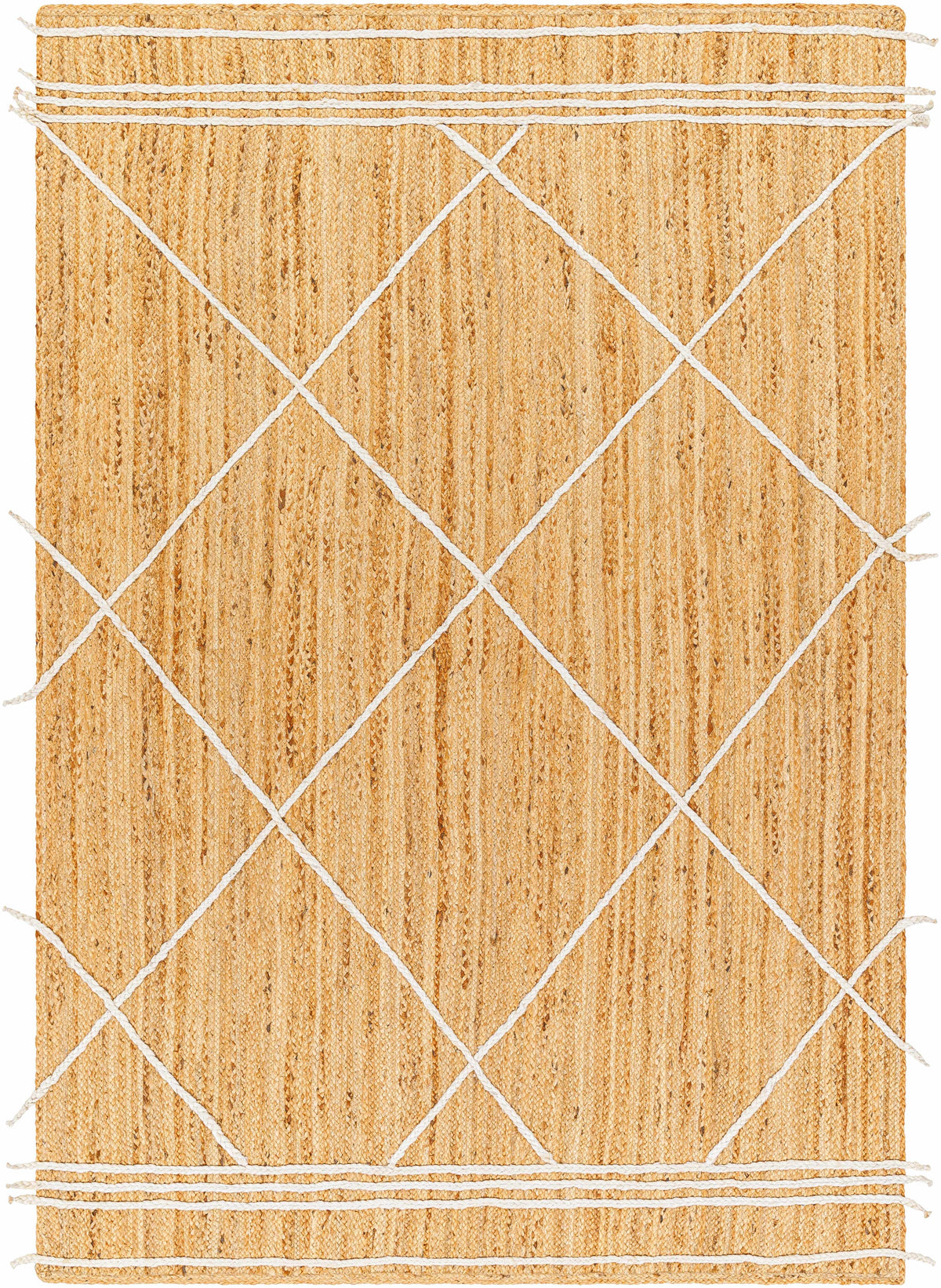 Tan Hand Woven 100% Jute Modern Rectangle Handmade rug, Indoor use only, no fringe, non-washable.