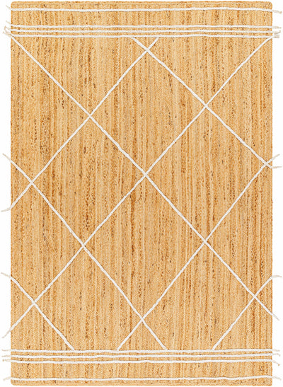 Tan Hand Woven 100% Jute Modern Rectangle Handmade rug, Indoor use only, no fringe, non-washable.