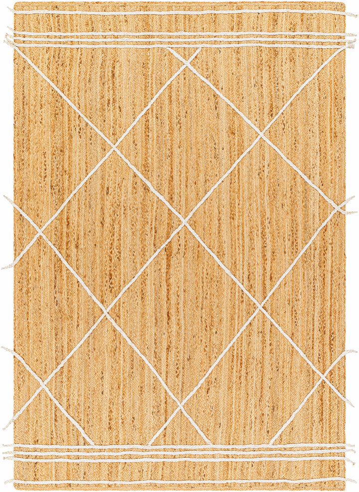 Tan Hand Woven 100% Jute Modern Rectangle Handmade rug, Indoor use only, no fringe, non-washable.