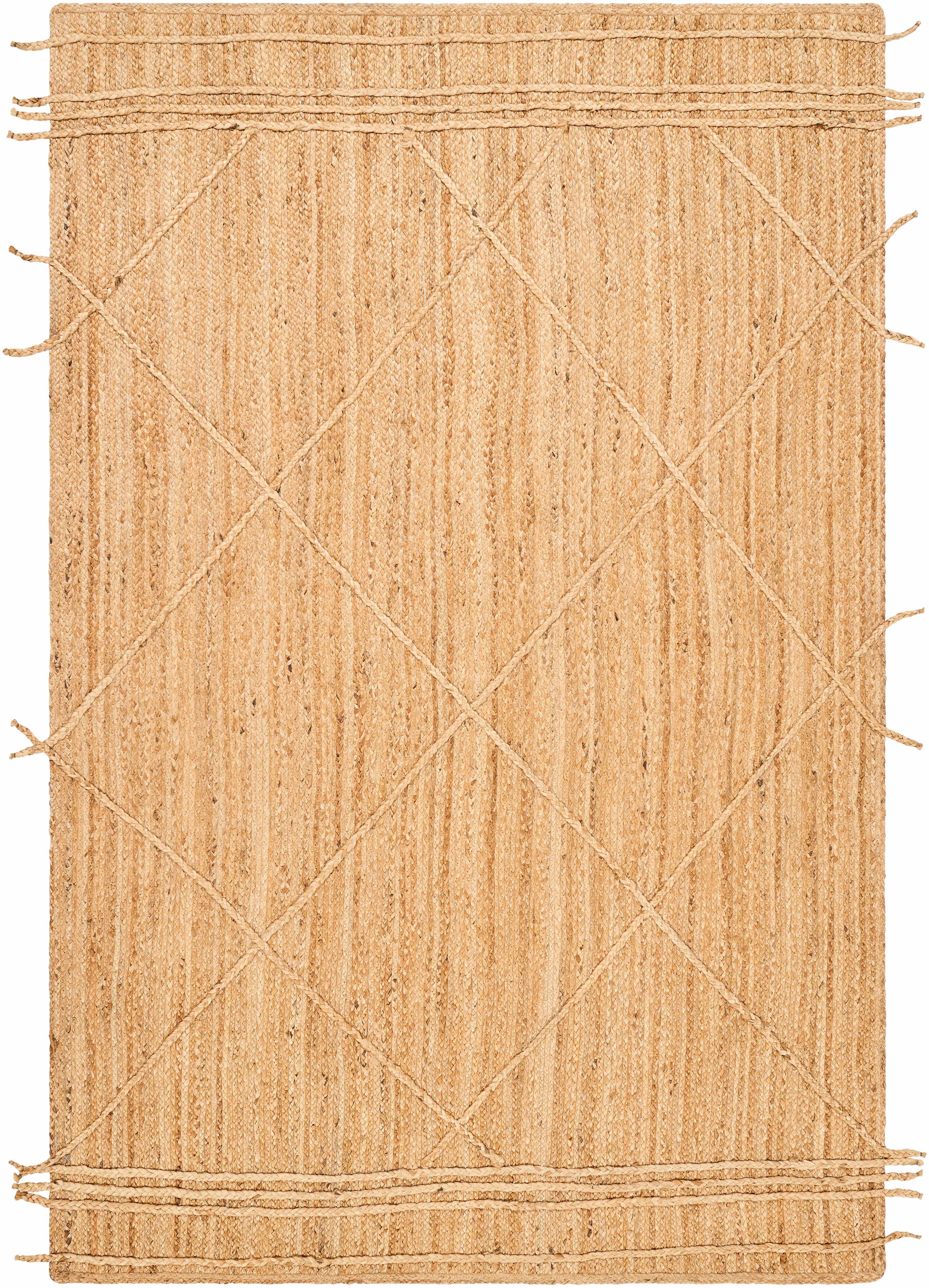 Tan Hand Woven 100% Jute Modern Rectangle Handmade rug, Indoor use only, no fringe, non-washable.