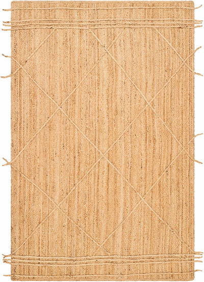Tan Hand Woven 100% Jute Modern Rectangle Handmade rug, Indoor use only, no fringe, non-washable.