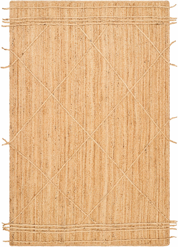 Tan Hand Woven 100% Jute Modern Rectangle Handmade rug, Indoor use only, no fringe, non-washable.