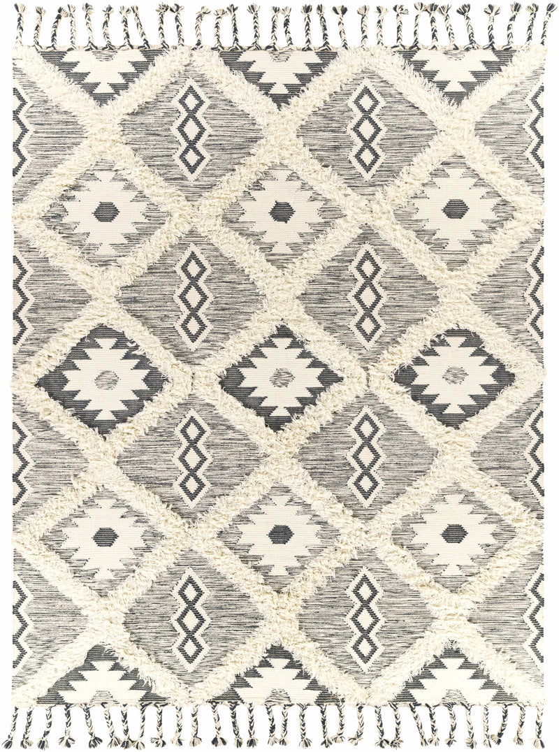 Charcoal Hand Woven 100% Wool Global Rectangle Handmade rug, Indoor use only, has fringe, non-washable. runner also available