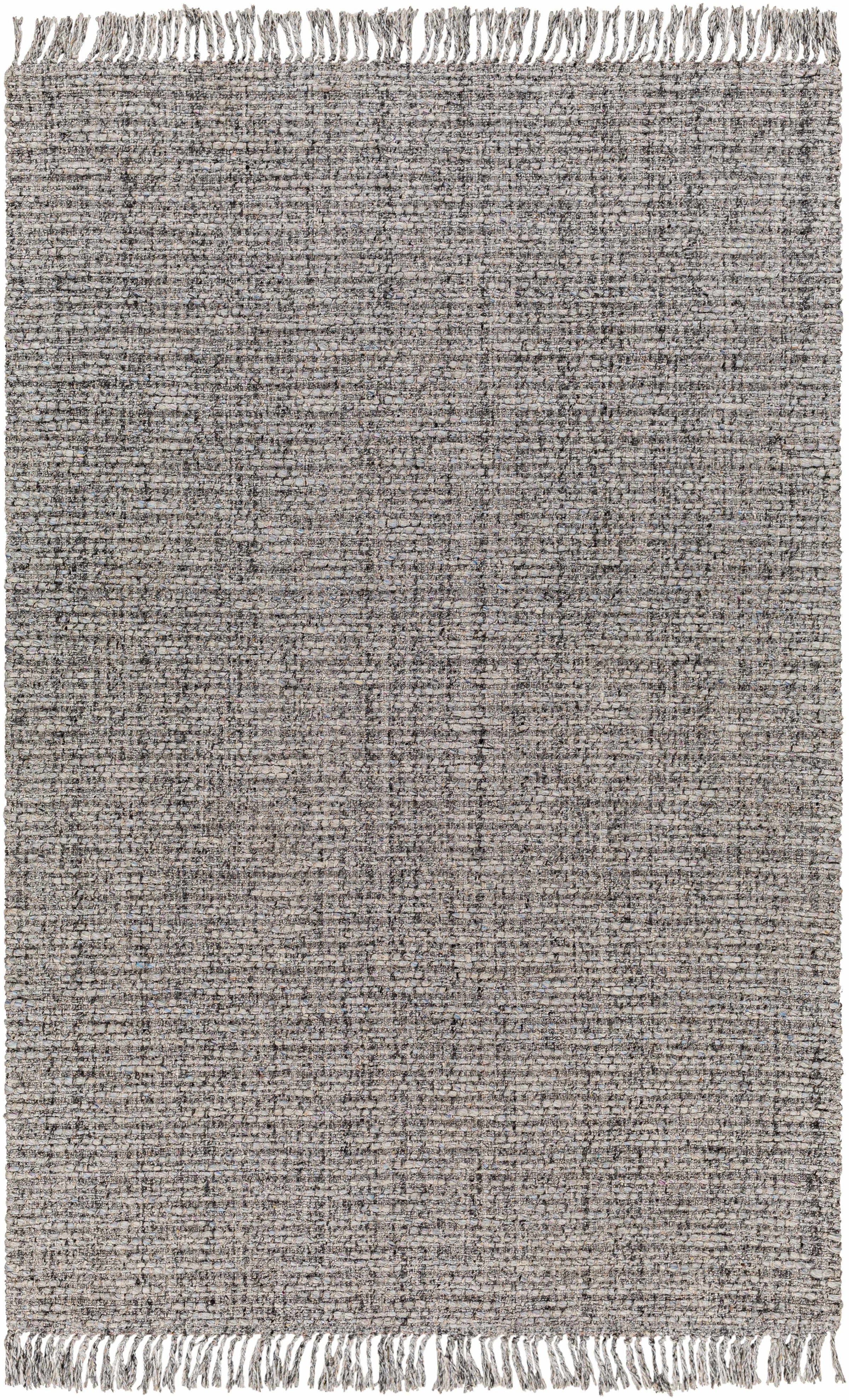 Light Slate Hand Woven 40% Wool, 40% Viscose, 20% Polyester Modern Rectangle Handmade rug, Indoor use only, has fringe, non-washable.