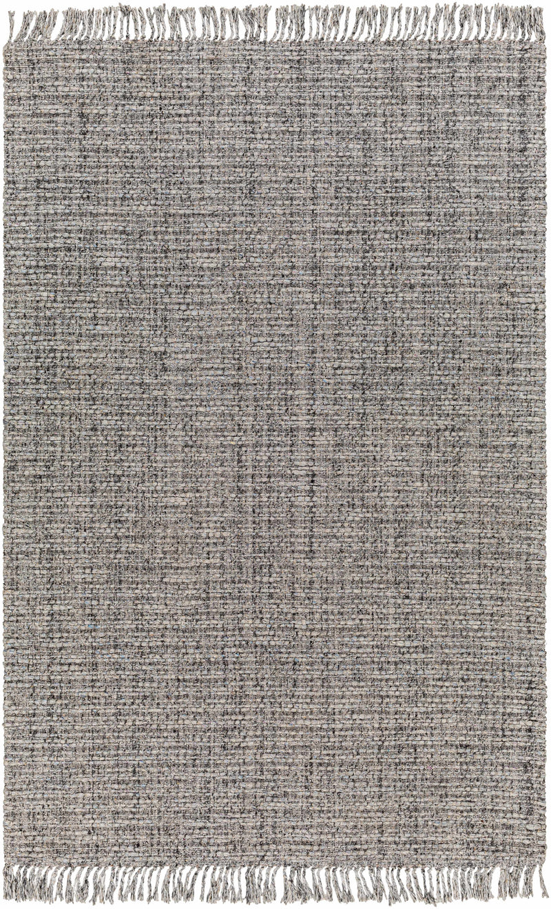 Light Slate Hand Woven 40% Wool, 40% Viscose, 20% Polyester Modern Rectangle Handmade rug, Indoor use only, has fringe, non-washable.